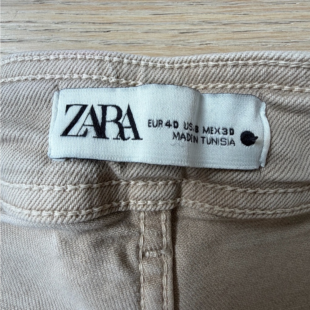 Zara High-Waisted Cropped Flare Jeans | Tan | US 8 - Picture 2 of 7